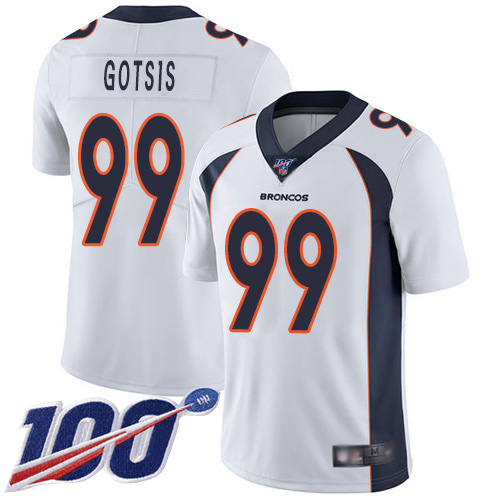 Men Denver Broncos #99 Adam Gotsis White Vapor Untouchable Limited Player 100th Season Football NFL Jersey
